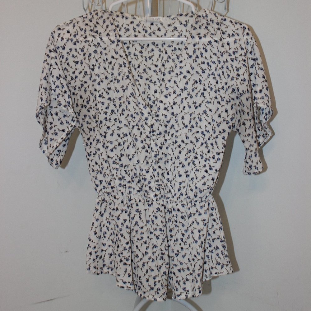 Blue Floral Peplum Blouse